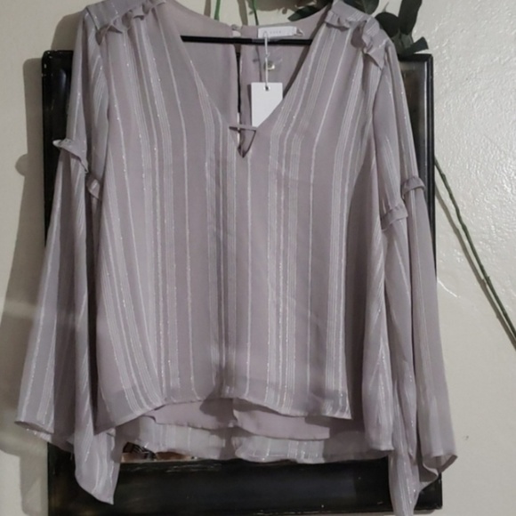 LUSH   new striped lush blouse size Medium Gray - Picture 6 of 8